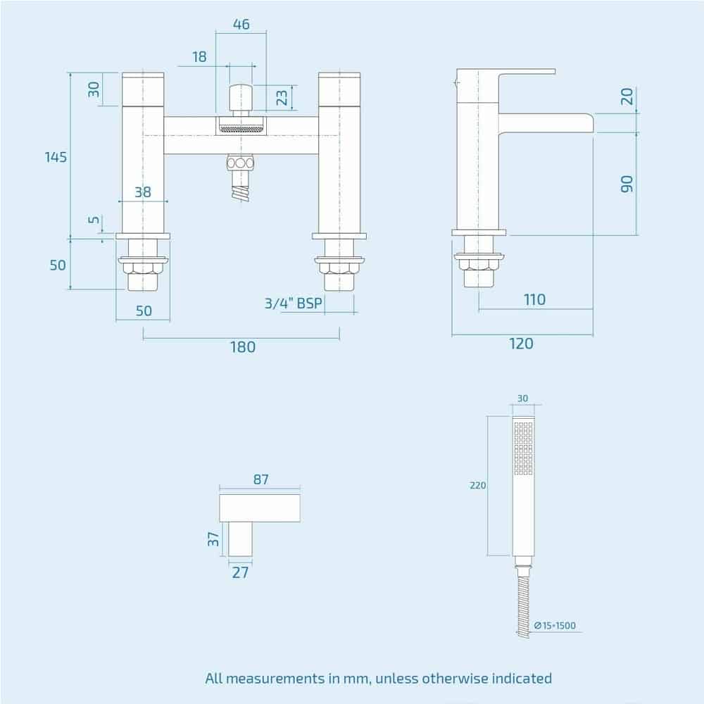 Waterfall Bath Shower Mixer Tap & Shower Slider Rail Kit Matte Black-13151