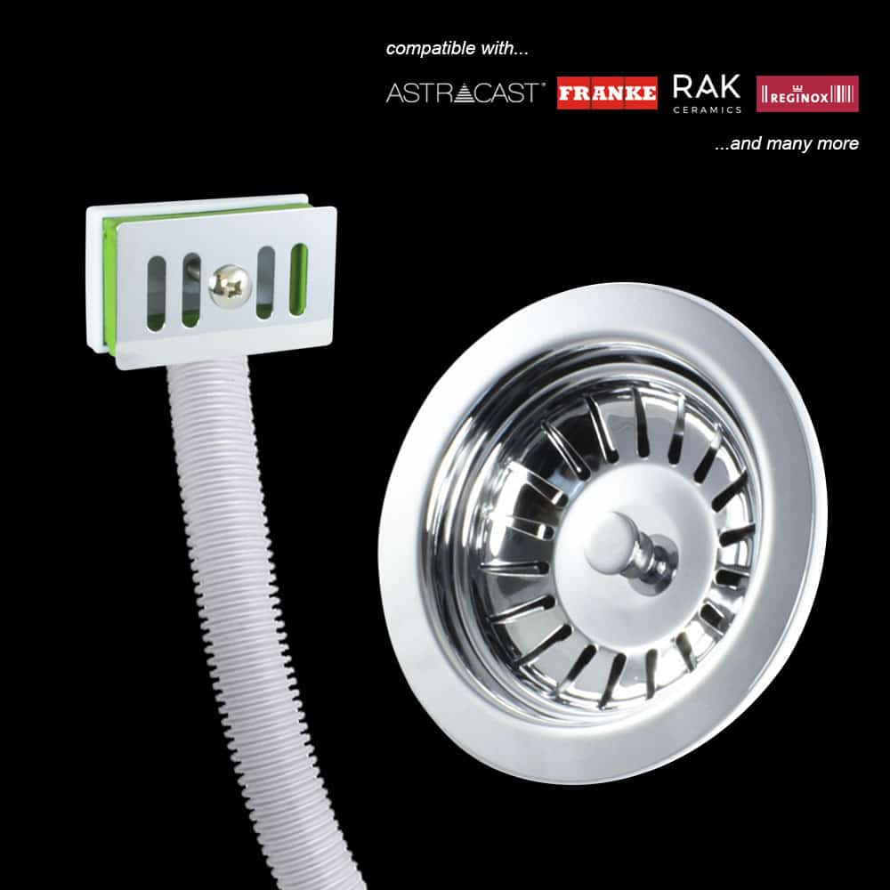 Chrome Kitchen Sink Waste Kit & Square Overflow Cover-0