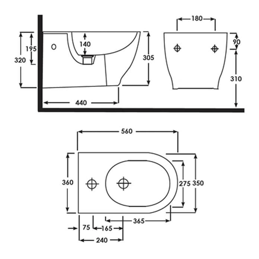 RAK Moon Wall Hung Bidet - 1 TH - Alpine White
