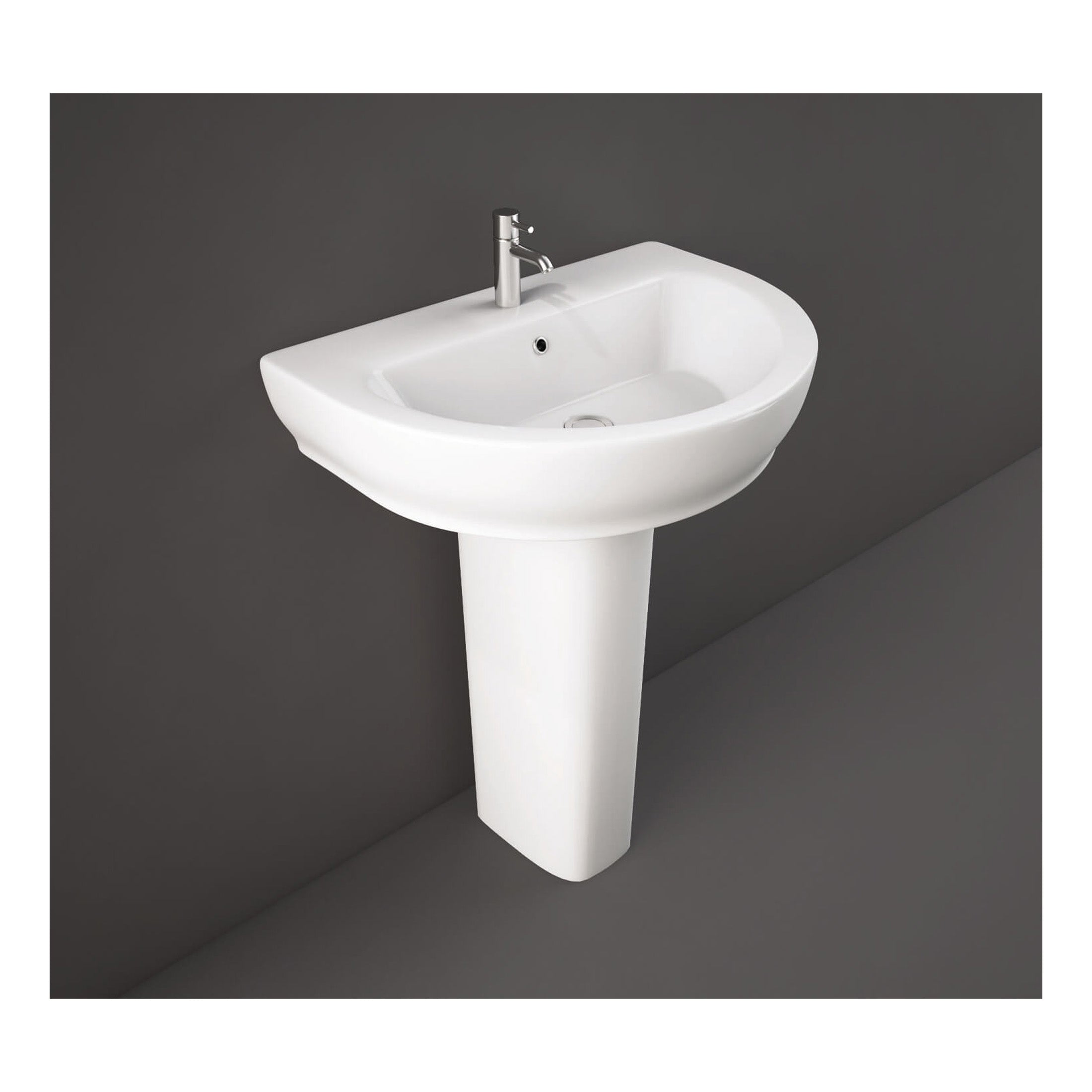RAK Moon Basin With Full Pedestal - 800mm Wide - 1 TH - Alpine White