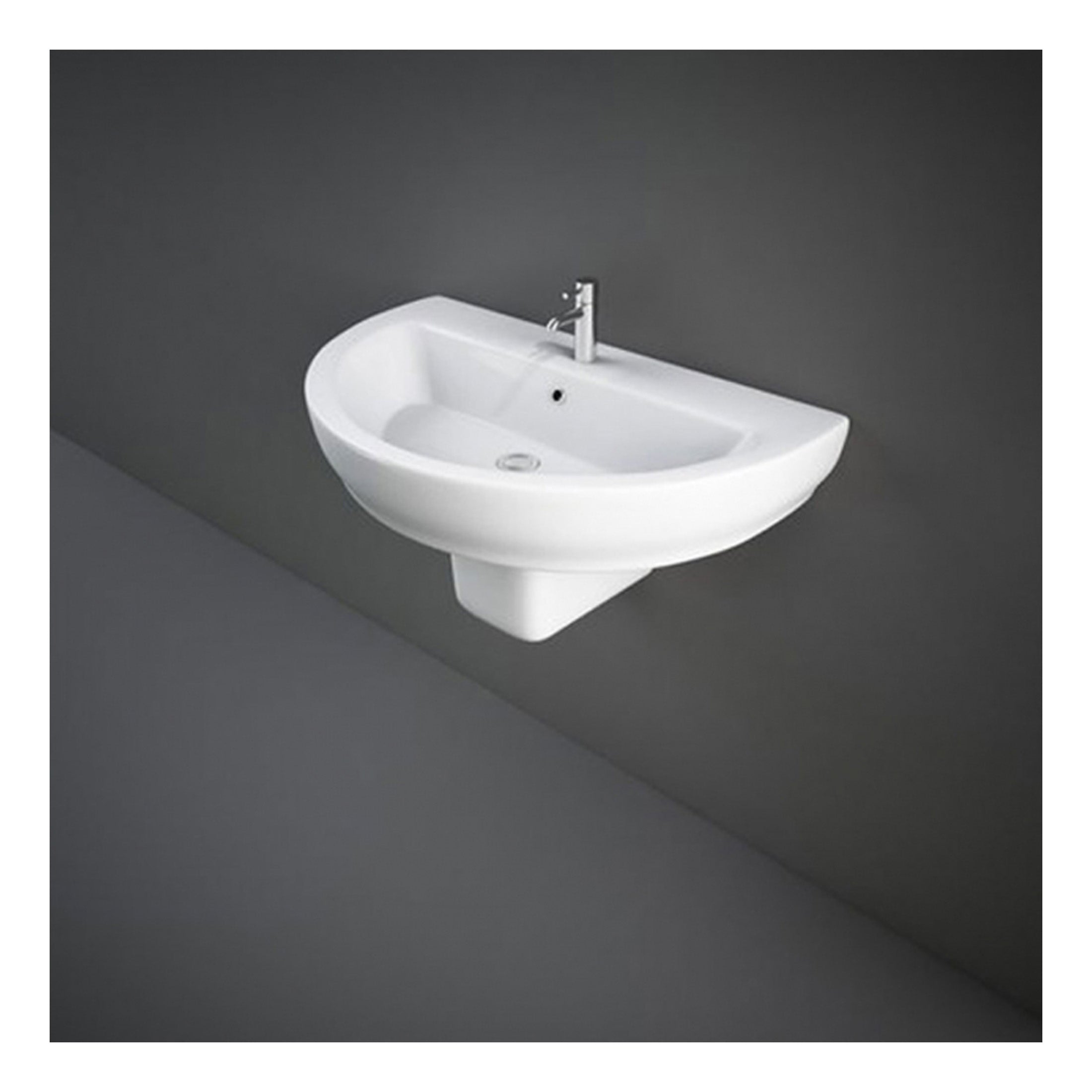RAK Moon Basin With Semi Pedestal - 800mm Wide - 1 TH - Alpine White