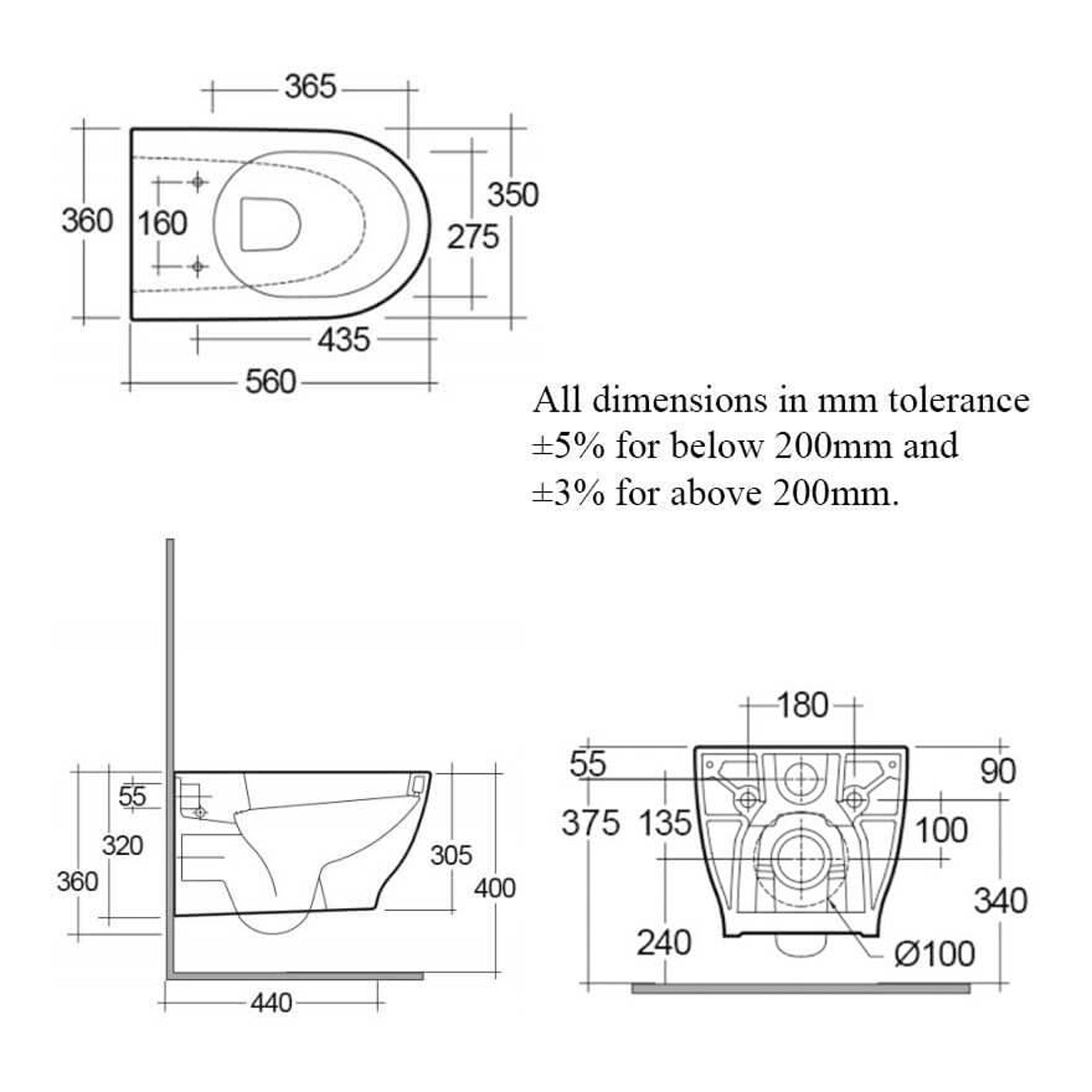 RAK Moon Rimless Wall Hung Toilet And Soft Close Seat - Alpine White