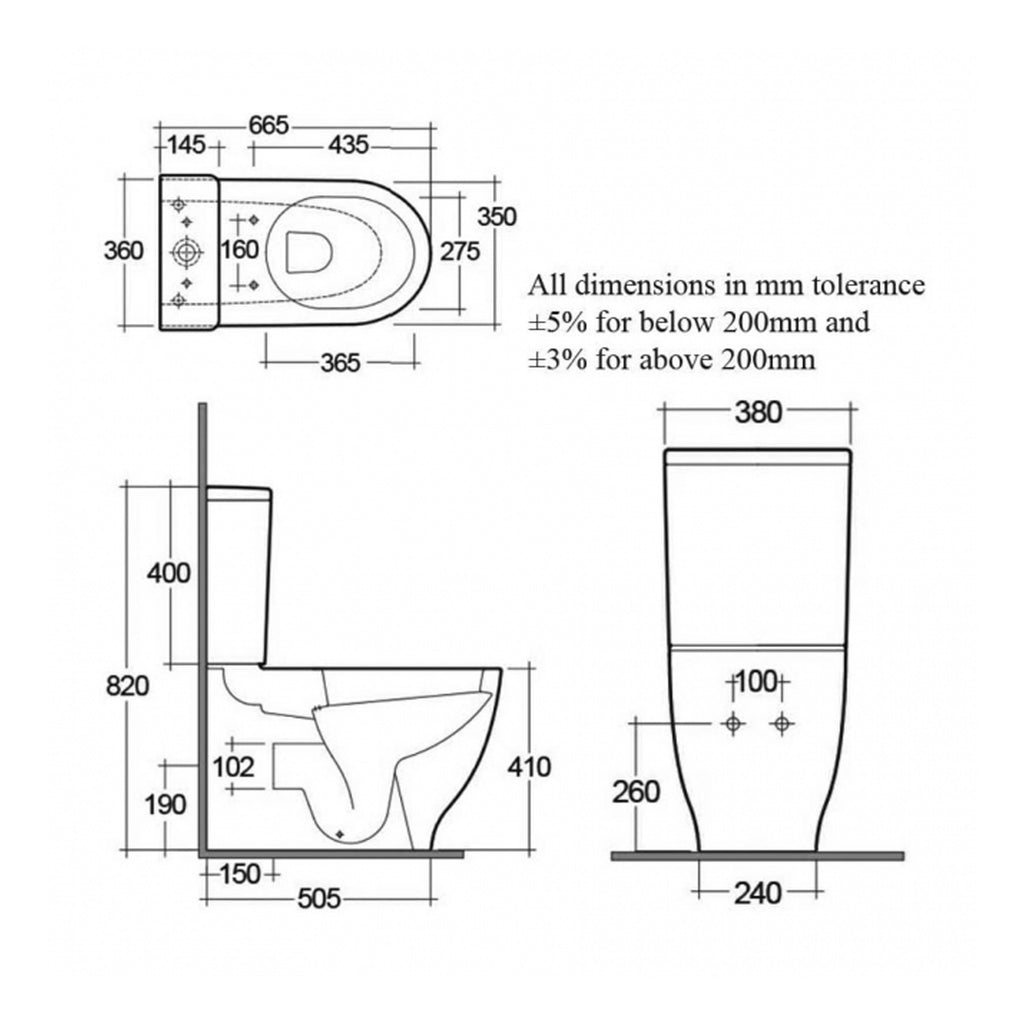 RAK Moon Rimless Back To Wall Close Coupled Toilet With Cistern And Soft Close Seat - White
