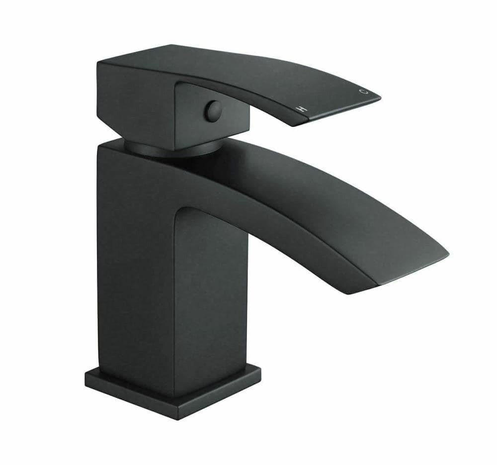 Black Matt Waterfall Basin & Bath Filler Tap Lever Square Deck Mounted Modern-14843