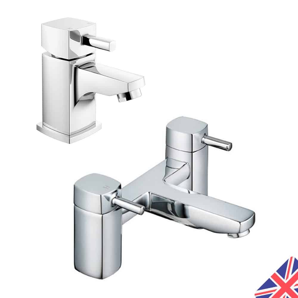 Square Modern Chrome Bathroom Bath Filler Mixer & Basin Sink Mono Tap-0