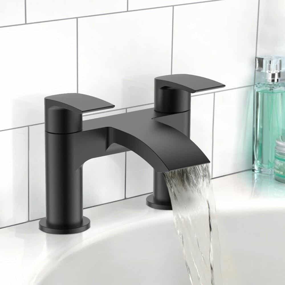 Luxury Bathroom Tap Set Waterfall Bath Filler Basin Mixer Tap Bath Waste BLACK-14483