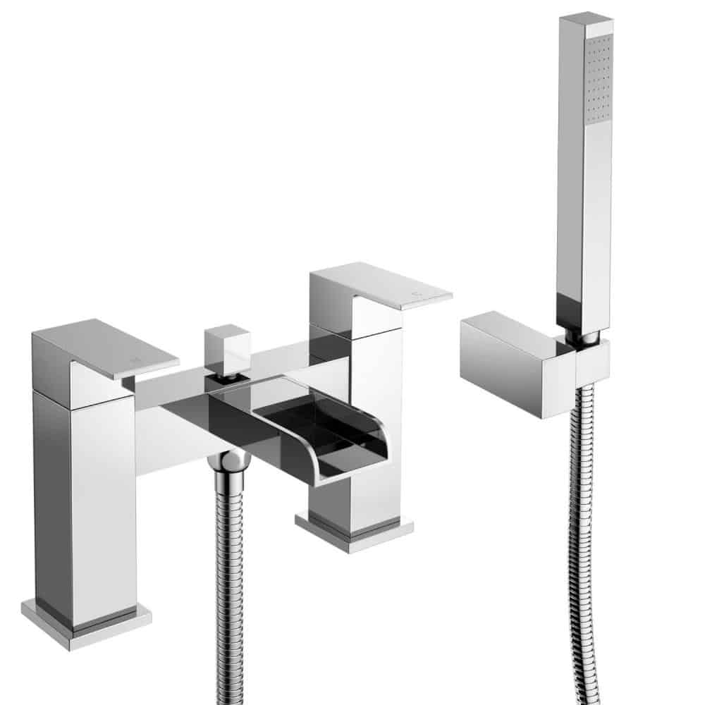 Square Waterfall Chrome Bath Shower Mixer & Basin Sink Mono Tap Inc Waste-7663