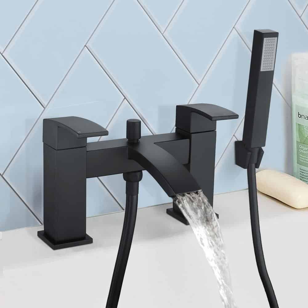 Waterfall Bath Shower Mixer Tap & Shower Slider Rail Kit Matt Black-13154