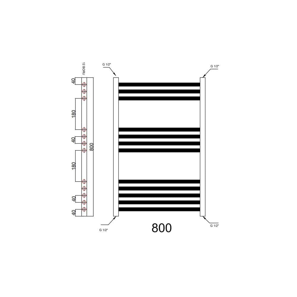 500x800mm Matt Black Heated Towel Warmer Ladder Rail Radiator-14832
