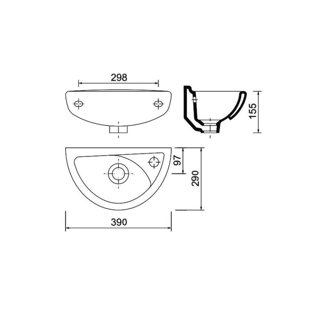 Compact Bathroom Basin Wall Hung Incl Black Mixer Tap Waste & Trap-14288
