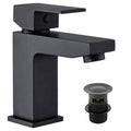 Matt Black Square Modern Bathroom Basin Sink Mixer Tap & Waste (FORM) LARGE-0