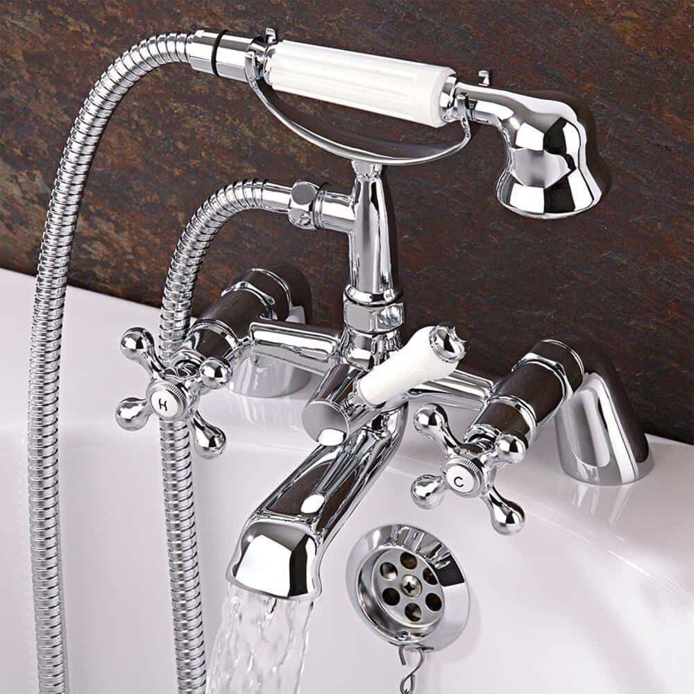Sterling Traditional Bath Shower Mixer & Basin Tap Pack Hot & Cold Pair Inc. Bath Waste - Chrome-13422
