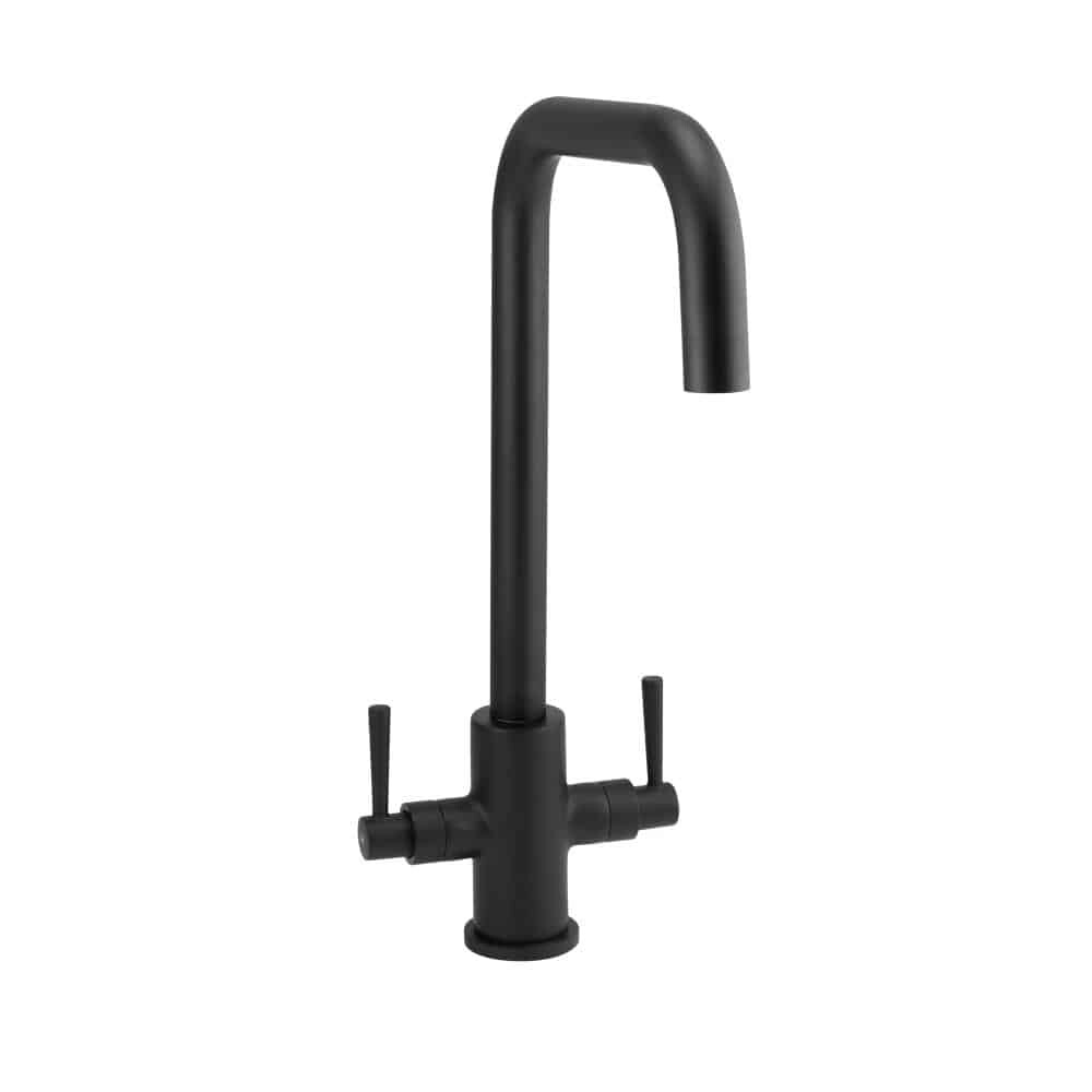 Matt Black Kitchen Sink Mixer Tap Swivel Spout Dual Levers-0