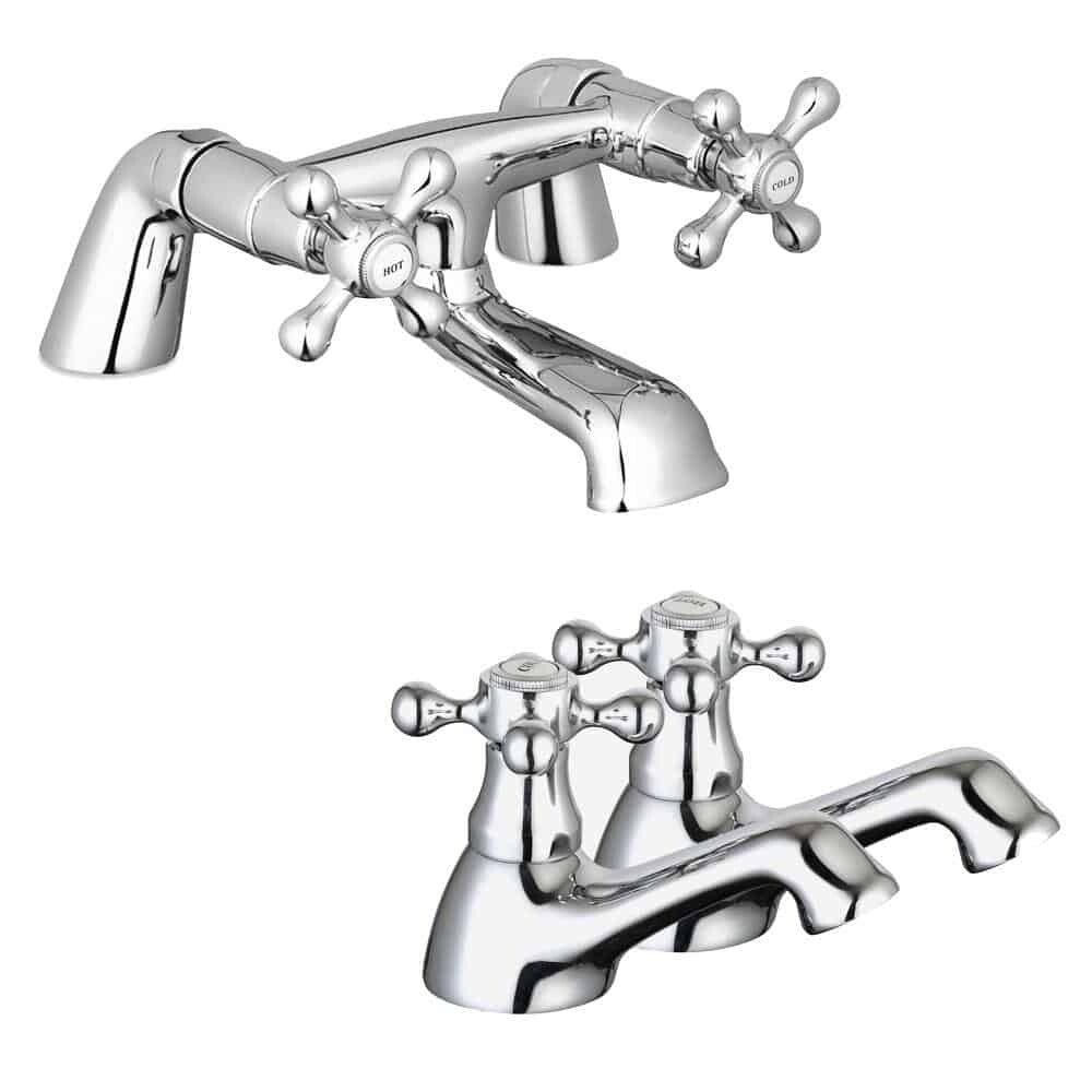 Sterling Traditional Bath Filler Mixer & Basin Tap Pack Hot & Cold Pair - Chrome-0