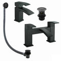 Bathroom Modern Matt Black LUCIA Waterfall Bath Filler/Basin Mixer & Wastes Set-0