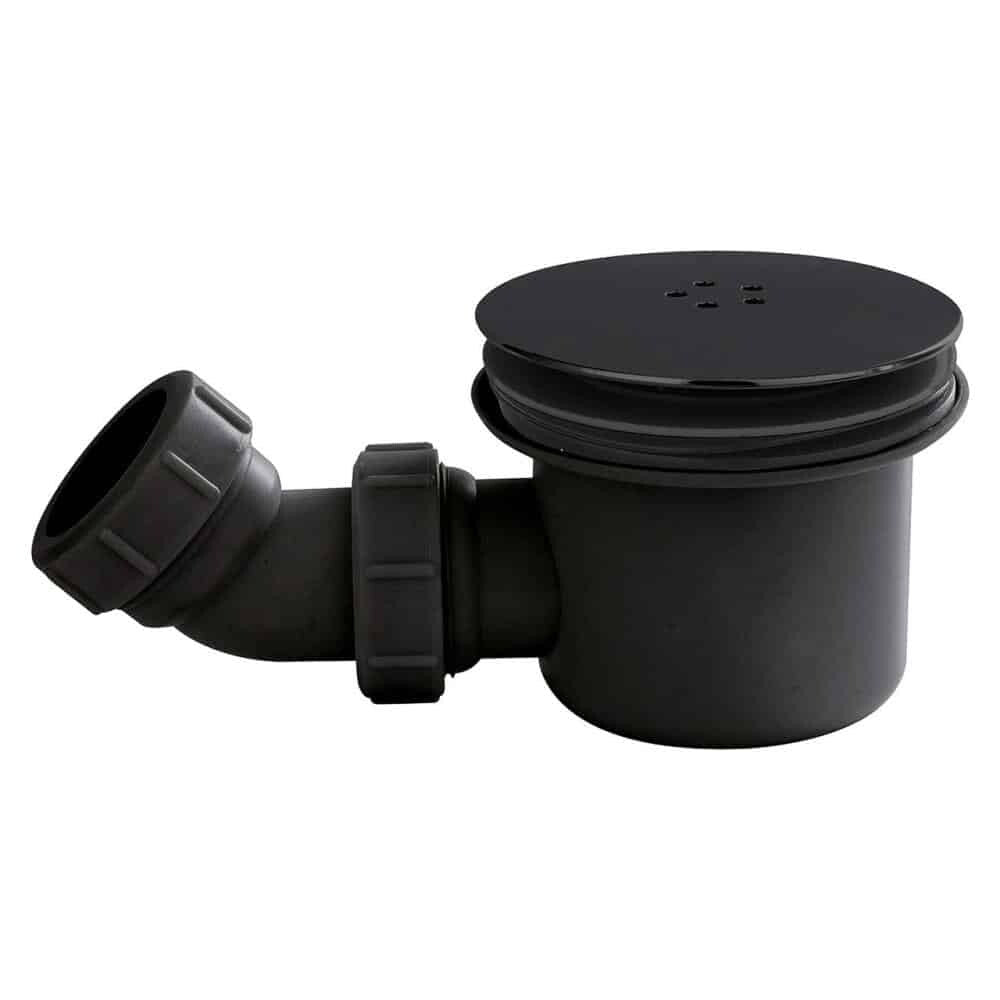 90mm Black & Plastic Fast Flow Shower Tray with Waste Trap for Bathroom-0