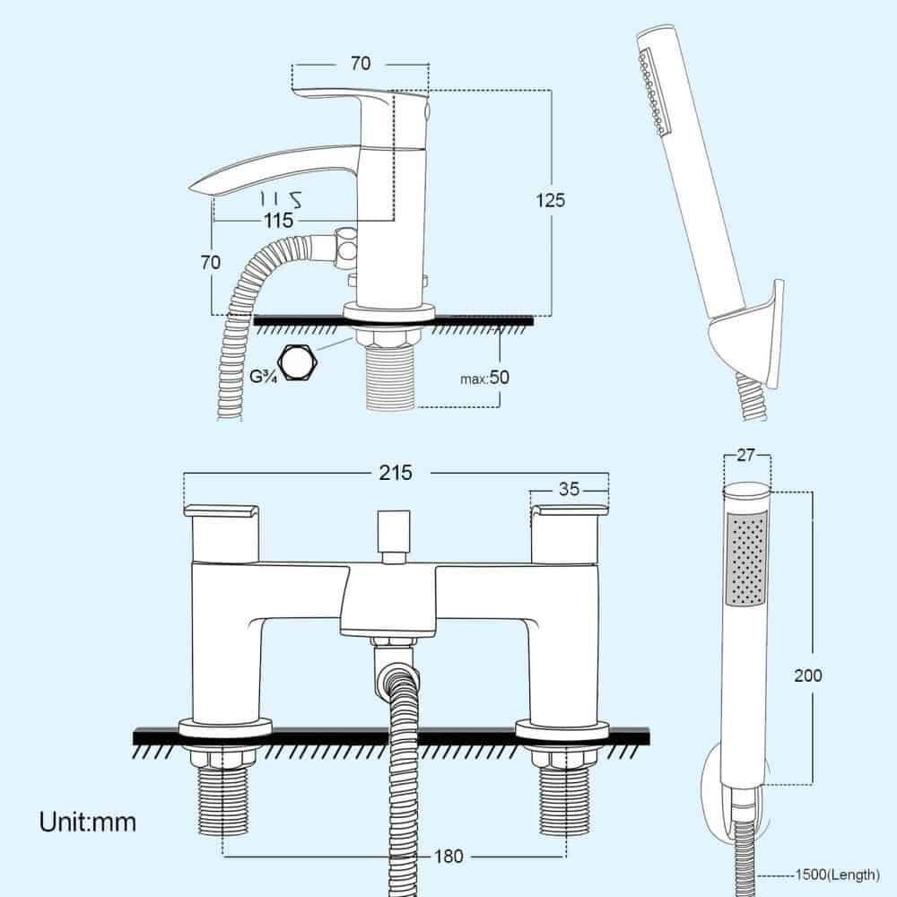 Bath Shower Mixer Tap & Shower Slider Rail Kit Matt Black Bathroom Taps-13127
