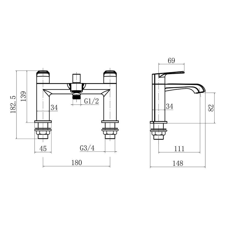 Montana Deck Mounted Bath Shower Mixer Tap with Handset