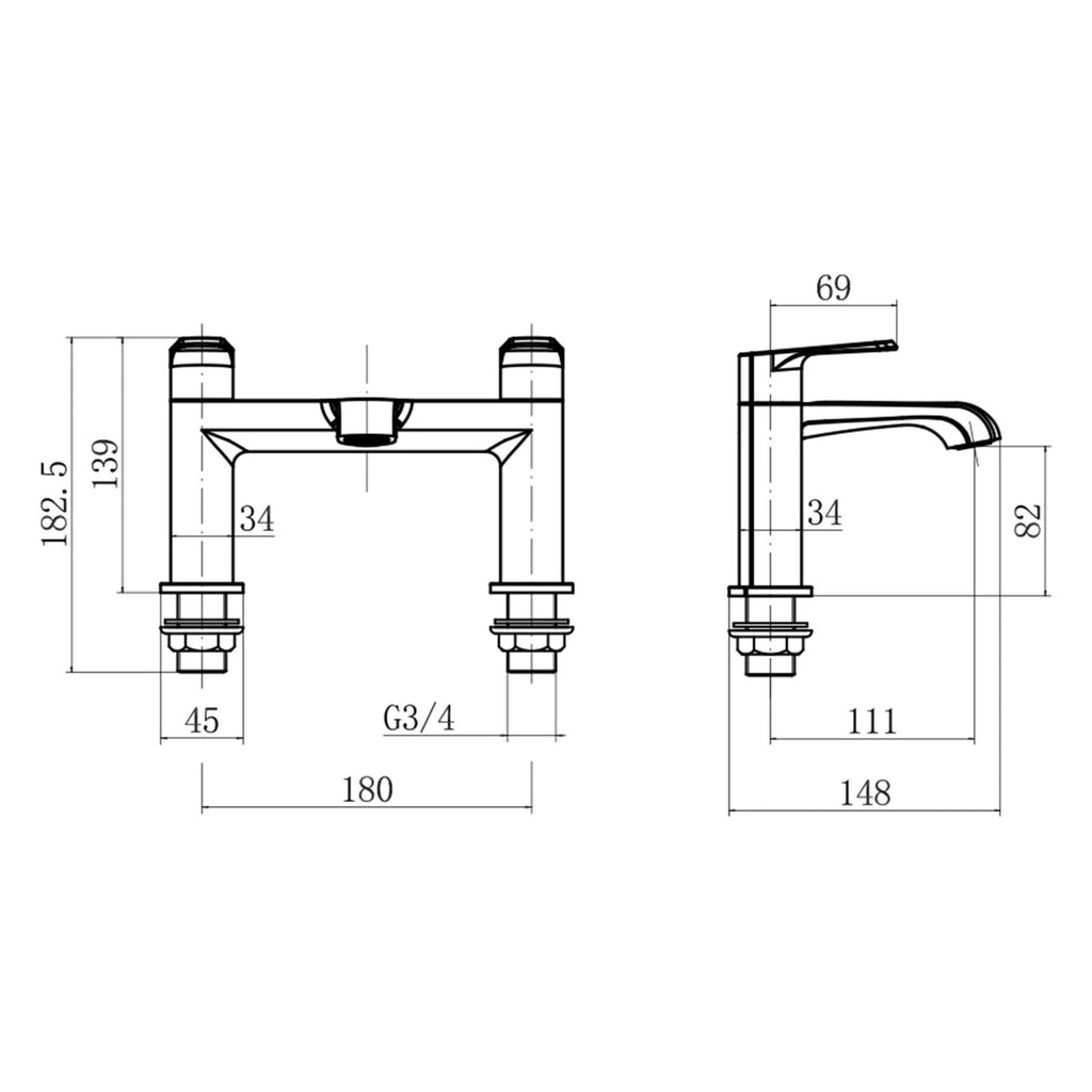 Montana Deck Mounted Bath Filler Mixer Tap with Bath Waste