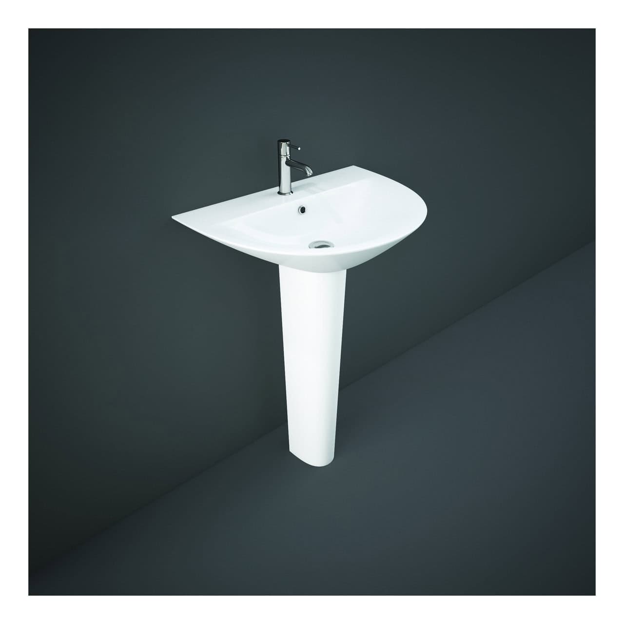 RAK Morning Basin With Full Pedestal - 600mm Wide - 1 TH - Alpine White