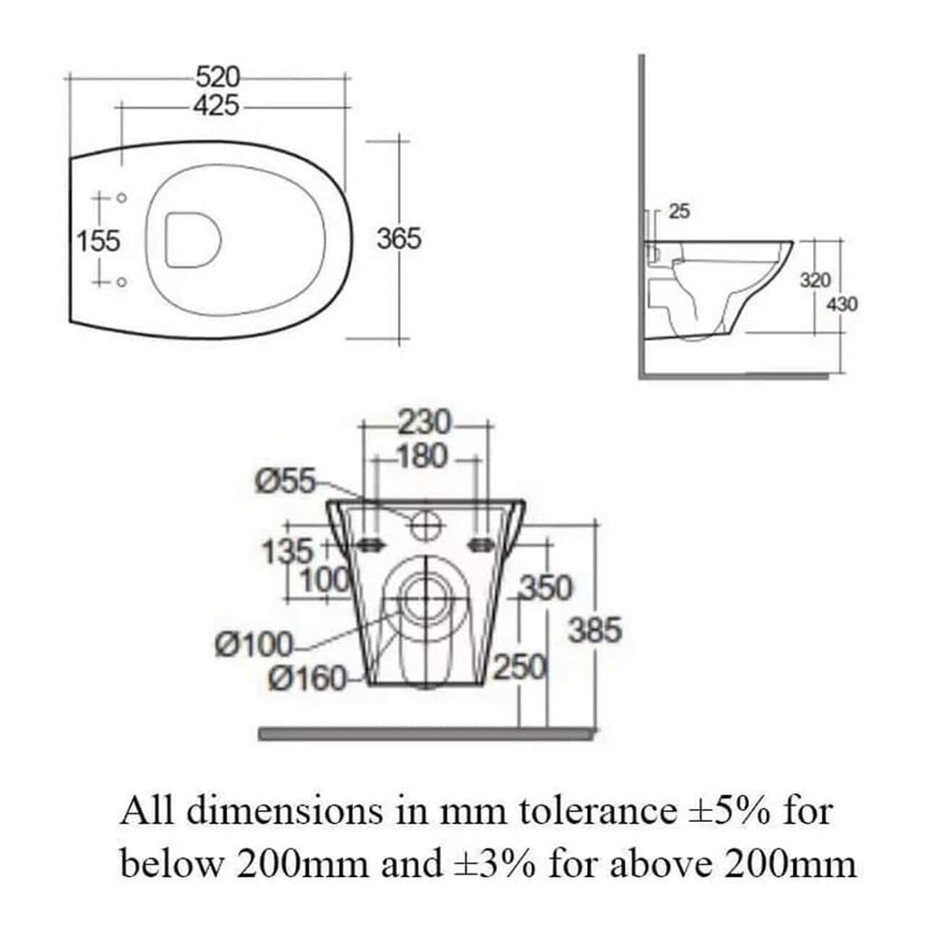 RAK Morning Rimless Wall Hung Toilet With Soft Close Seat - White