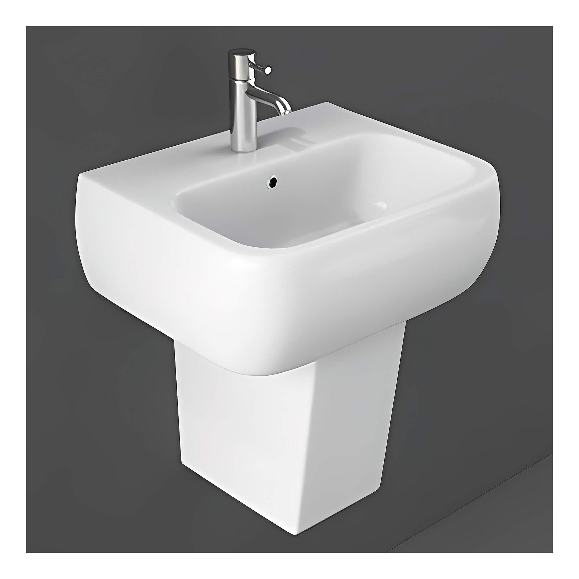 RAK Metropolitan Basin With Semi Pedestal - 420mm Wide - 1 TH - Alpine White