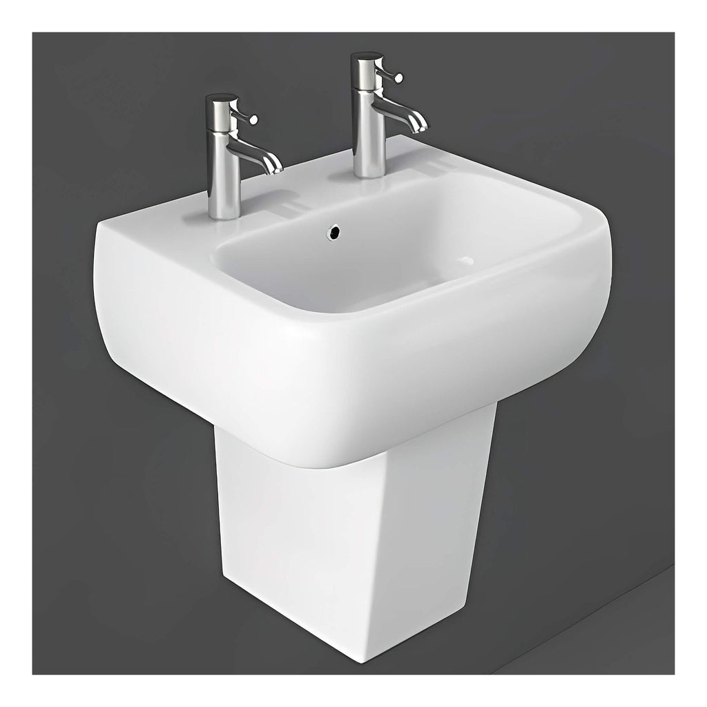 RAK Metropolitan Basin With Semi Pedestal - 420mm Wide - 2 TH - Alpine White