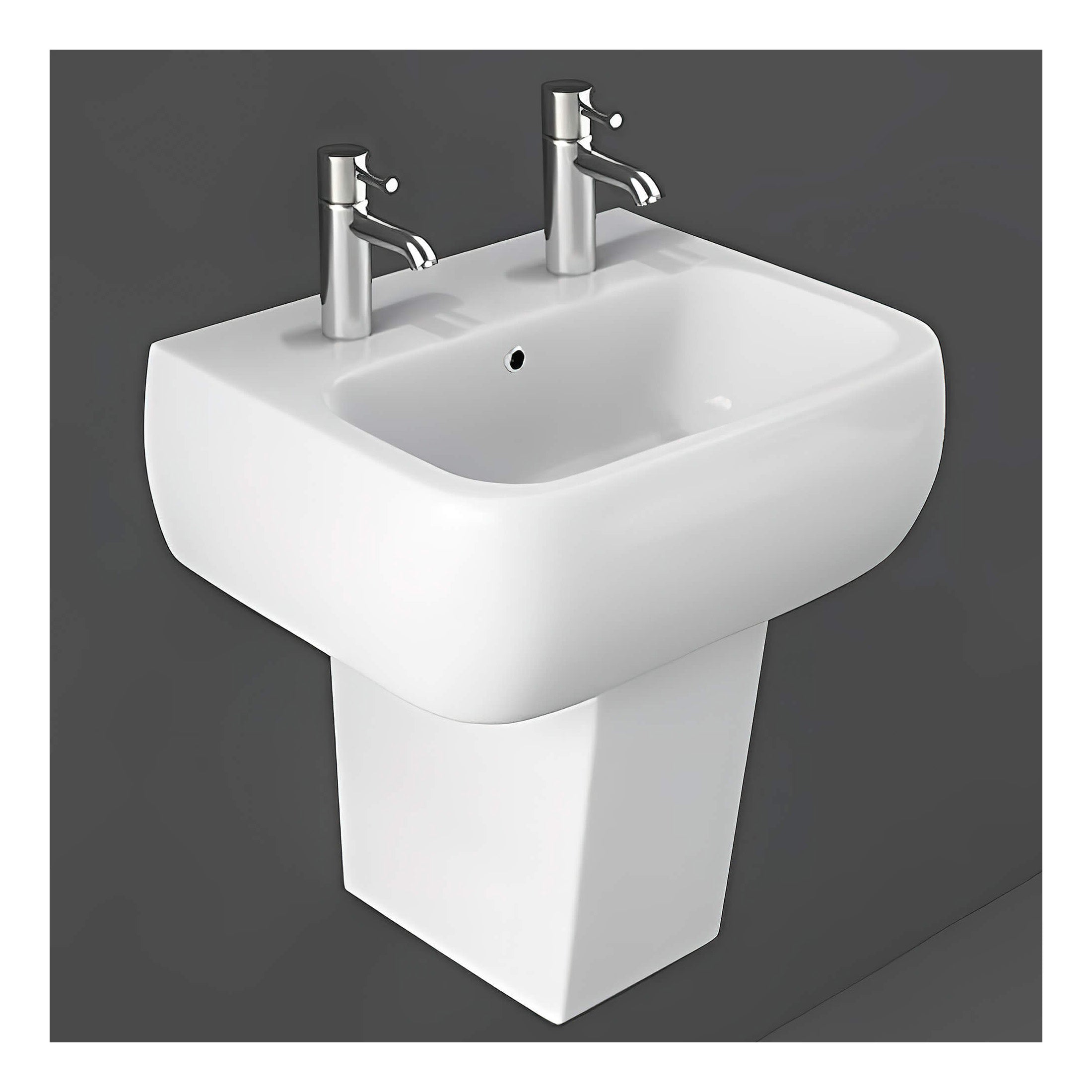 RAK Metropolitan Basin With Semi Pedestal - 420mm Wide - 2 TH - Alpine White