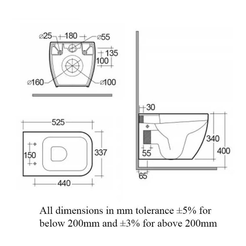 RAK Metropolitan Wall Hung Toilet With Soft Close Seat - White