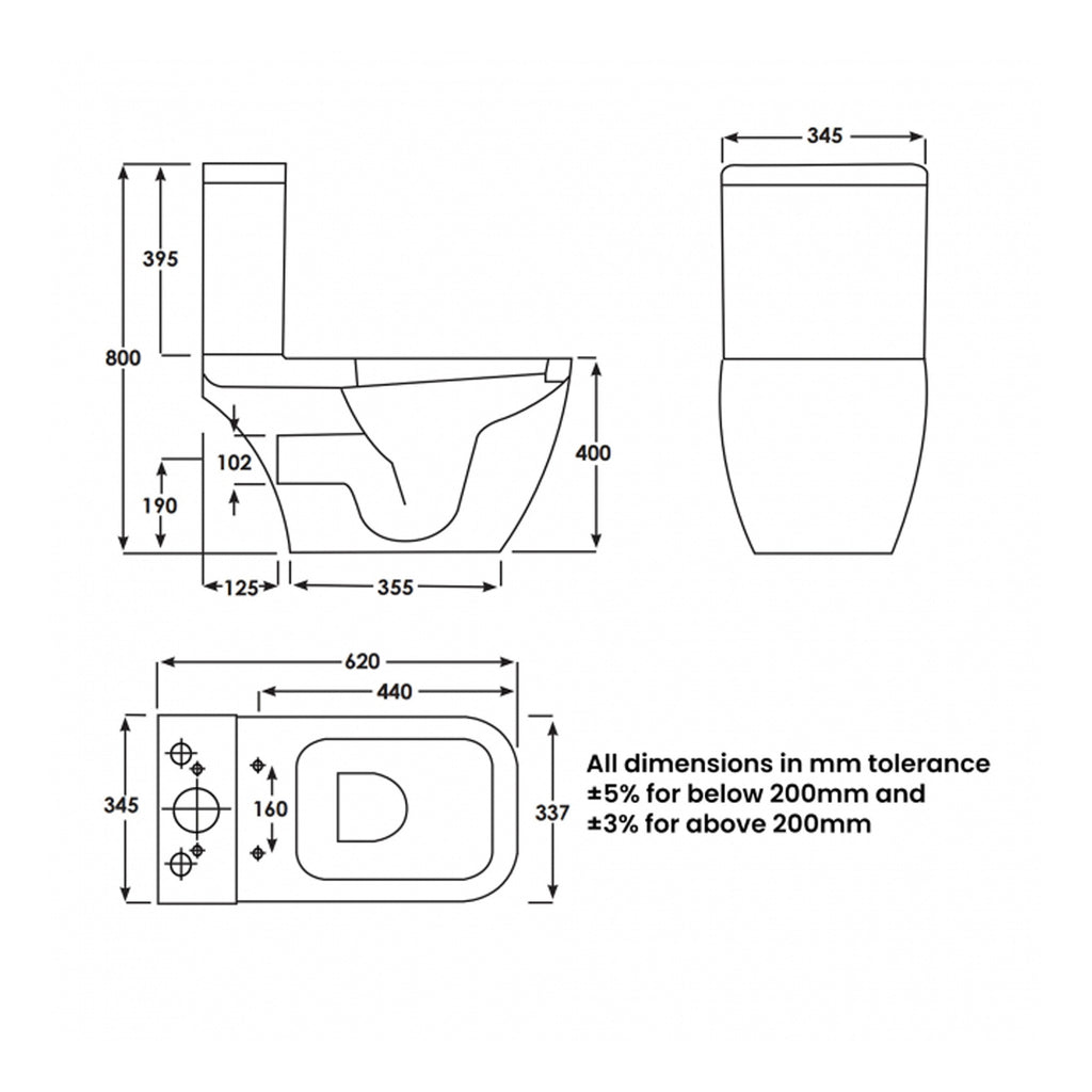 RAK Metropolitan Full Access Close Coupled Toilet With Cistern And Soft Close Seat - White