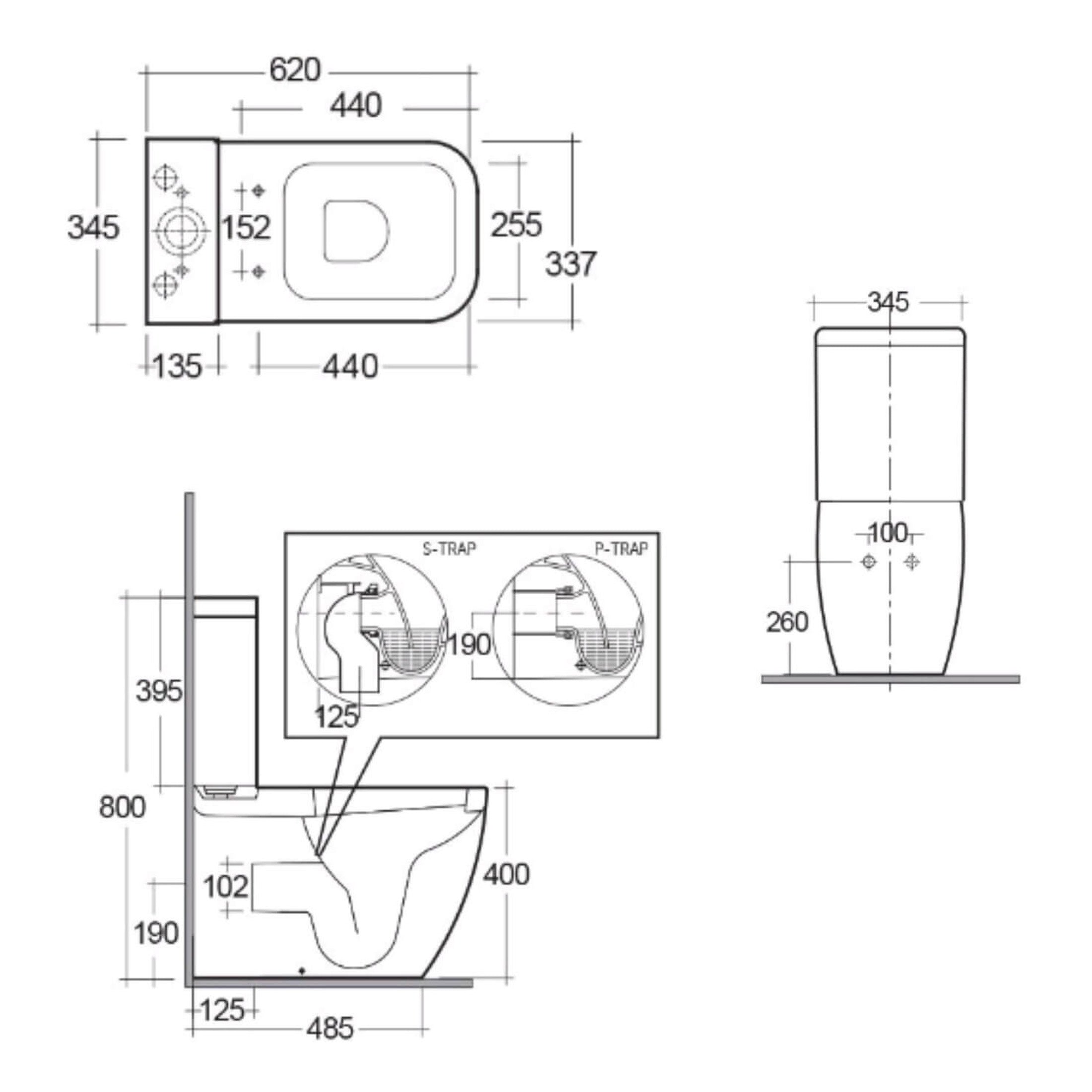 RAK Metropolitan Back to Wall Close Coupled Toilet With Cistern And Soft Close Seat - White