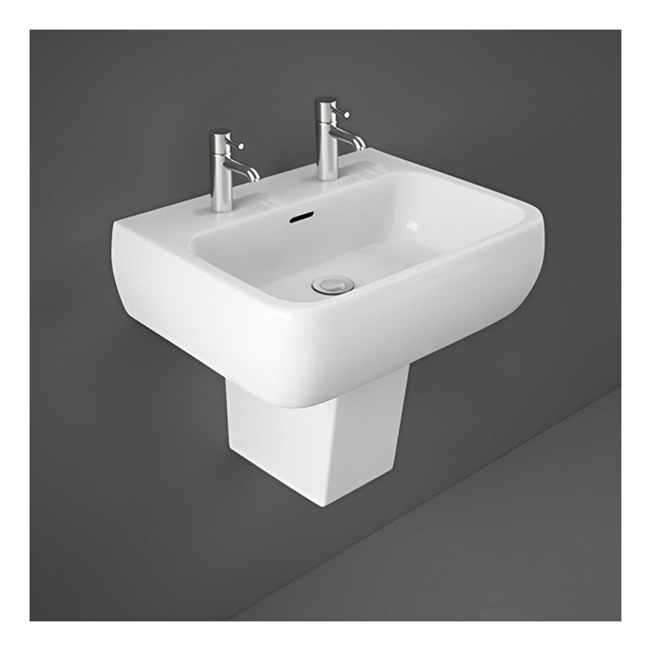 RAK Metropolitan Basin With Semi Pedestal - 520mm Wide - 2 TH - Alpine White