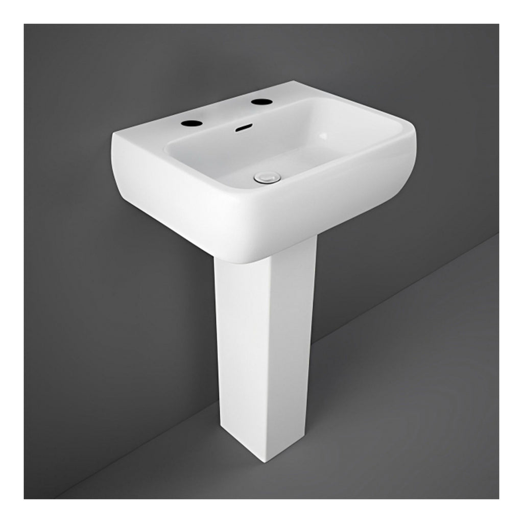 RAK Metropolitan Basin With Full Pedestal - 520mm Wide - 2 TH - Alpine White