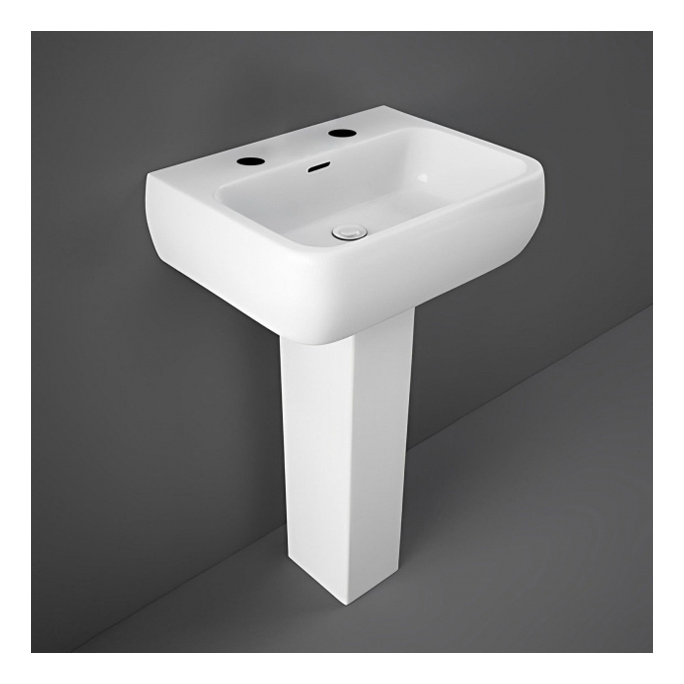 RAK Metropolitan Basin With Full Pedestal - 520mm Wide - 2 TH - Alpine White