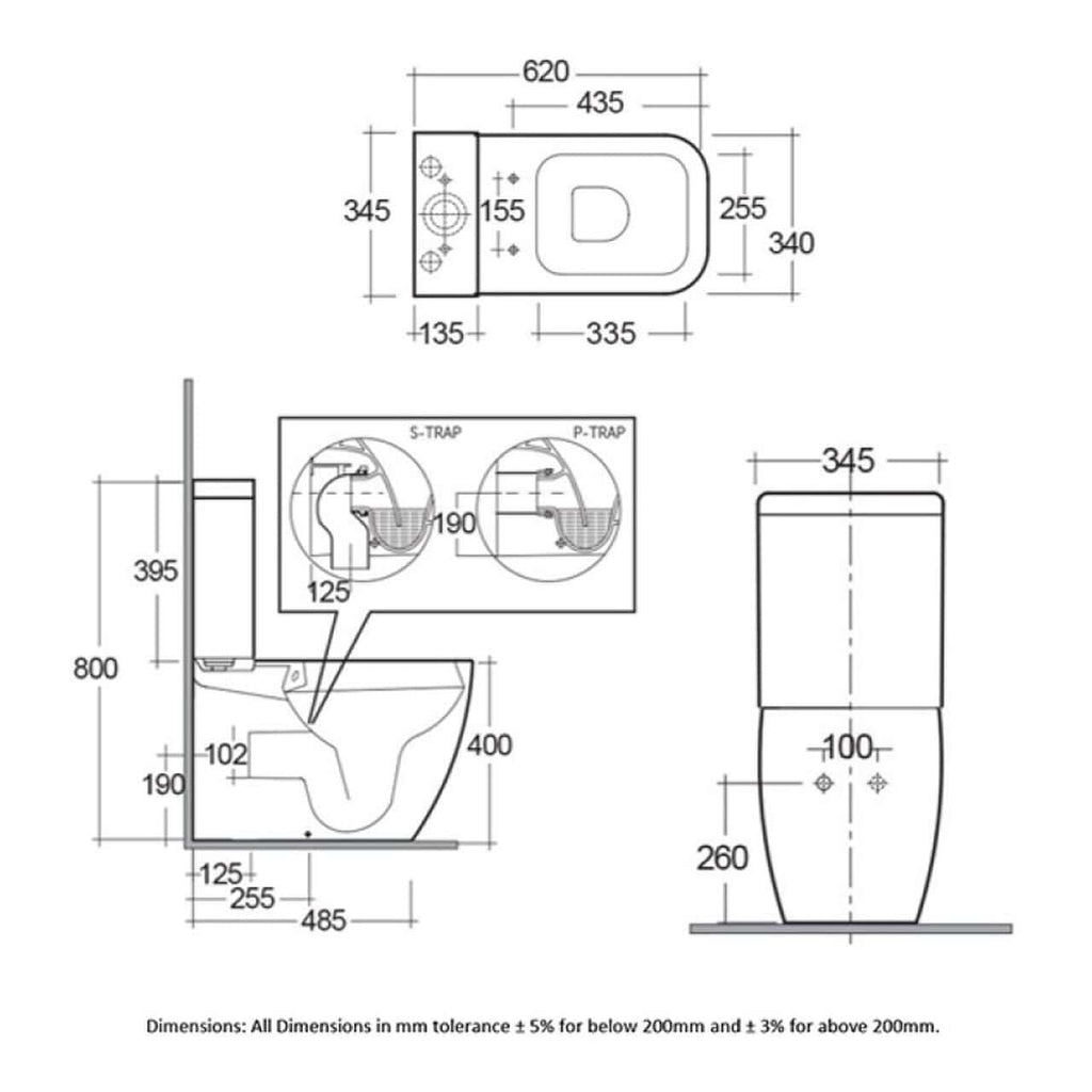 RAK Metropolitan Fully Back to Wall Rimless Close Coupled Toilet With Cistern And Soft Close Seat - White