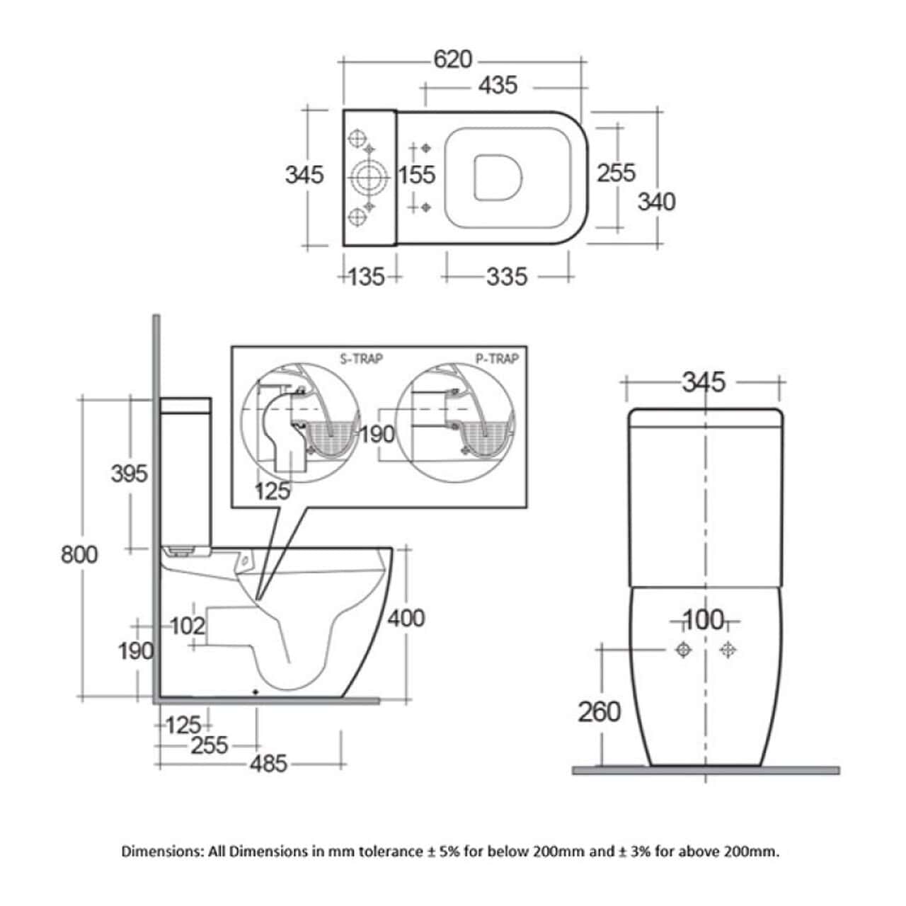 RAK Metropolitan Fully Back to Wall Rimless Close Coupled Toilet With Cistern And Soft Close Seat - White