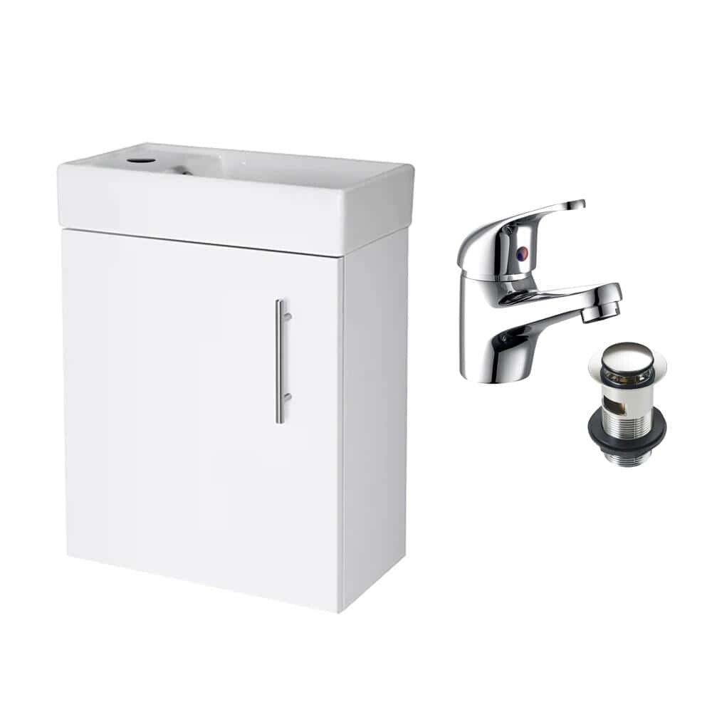 White Wall Hung Minimalist Compact Cloakroom Vanity Unit Basin/Sink 400mm-0