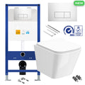 Square Rimless Wall-Hung Toilet Set with Concealed Cistern - Chrome Flush Plate