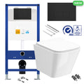 Square Rimless Wall-Hung Toilet Set with Concealed Cistern &amp; Matt Black Flush Plate