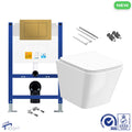 Square Rimless Wall-Hung Toilet Set with Low-Height Concealed Cistern - Brushed Brass Flush Plate