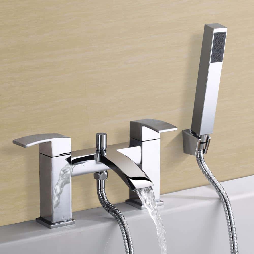 Square Waterfall Chrome Bath Shower Mixer & Basin Sink Mono Tap Inc Waste-7565