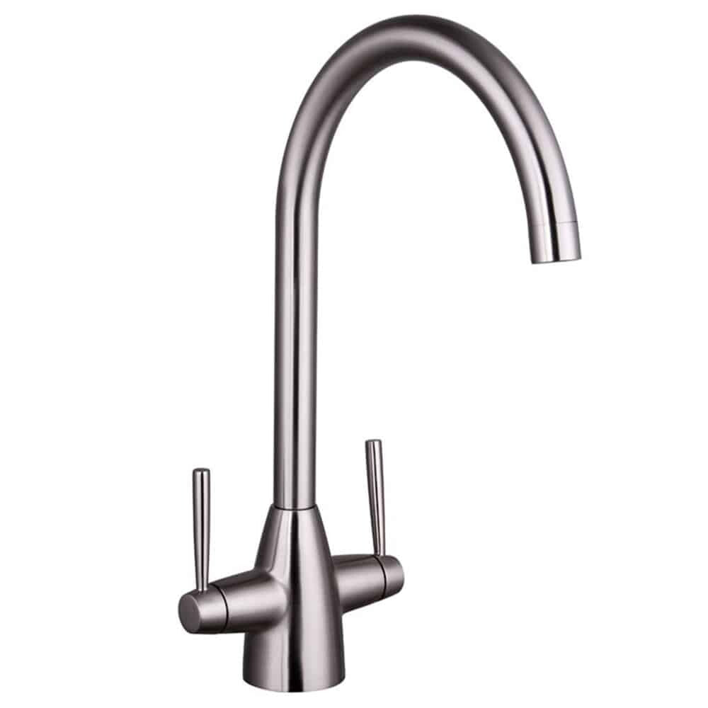 Kitchen Sink Mixer Tap Brushed Nickel (RUMBA) Twin Lever Swivel Spout-13302