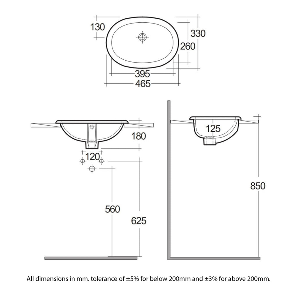 RAK Lily Inset Countertop Basin - 460mm Wide - 0 TH - Alpine White