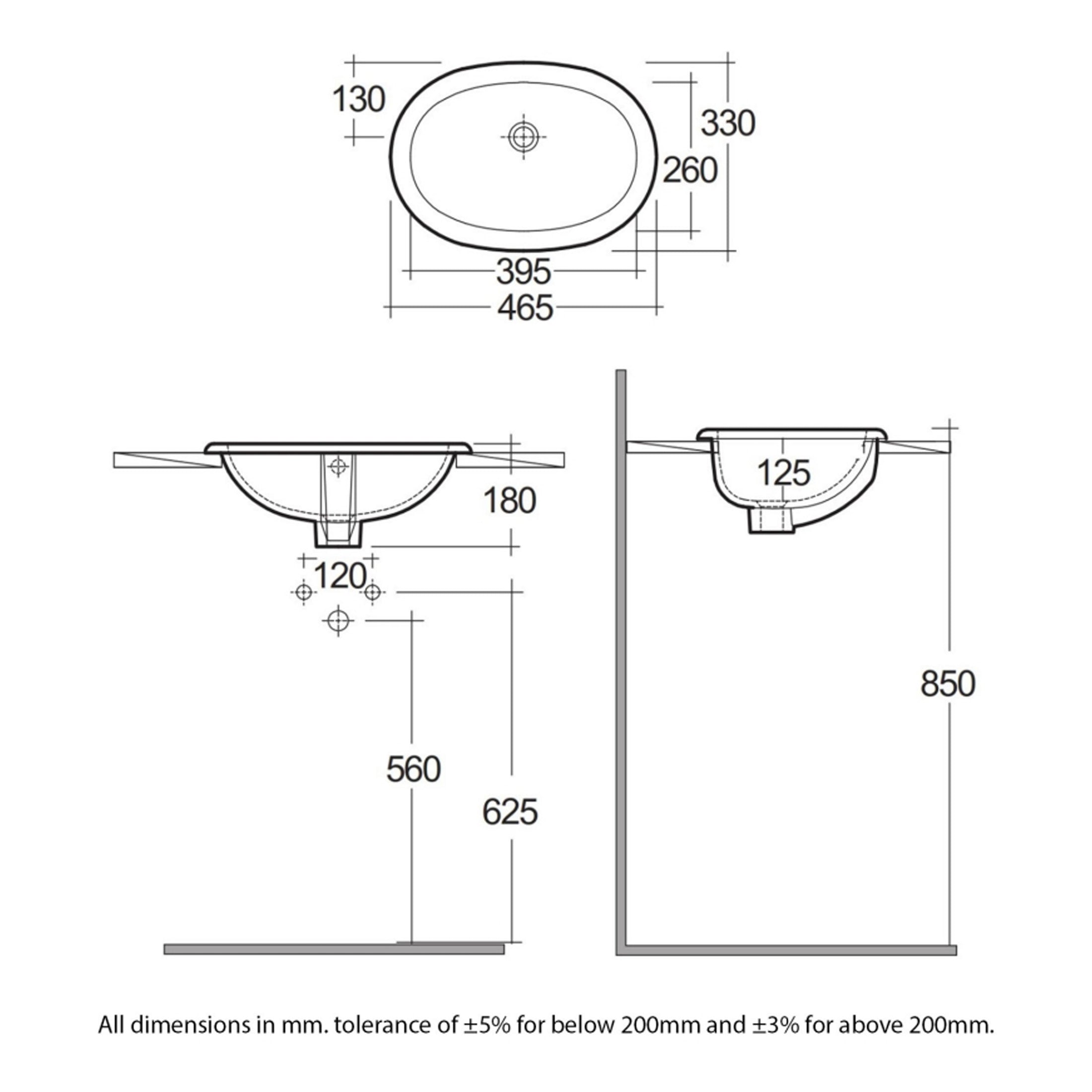 RAK Lily Inset Countertop Basin - 460mm Wide - 0 TH - Alpine White
