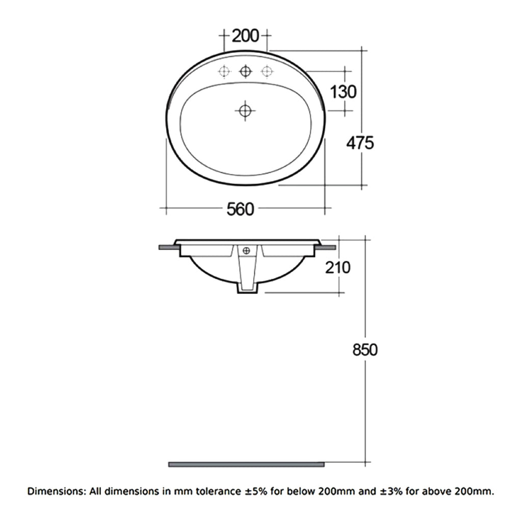 RAK Mira Inset Countertop Basin - 560mm Wide - 1 TH - Alpine White