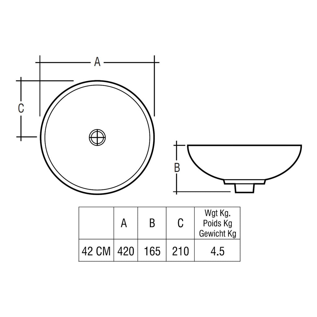 RAK Diana Sit-On Countertop Basin - 420mm Wide - 0 TH - Alpine White