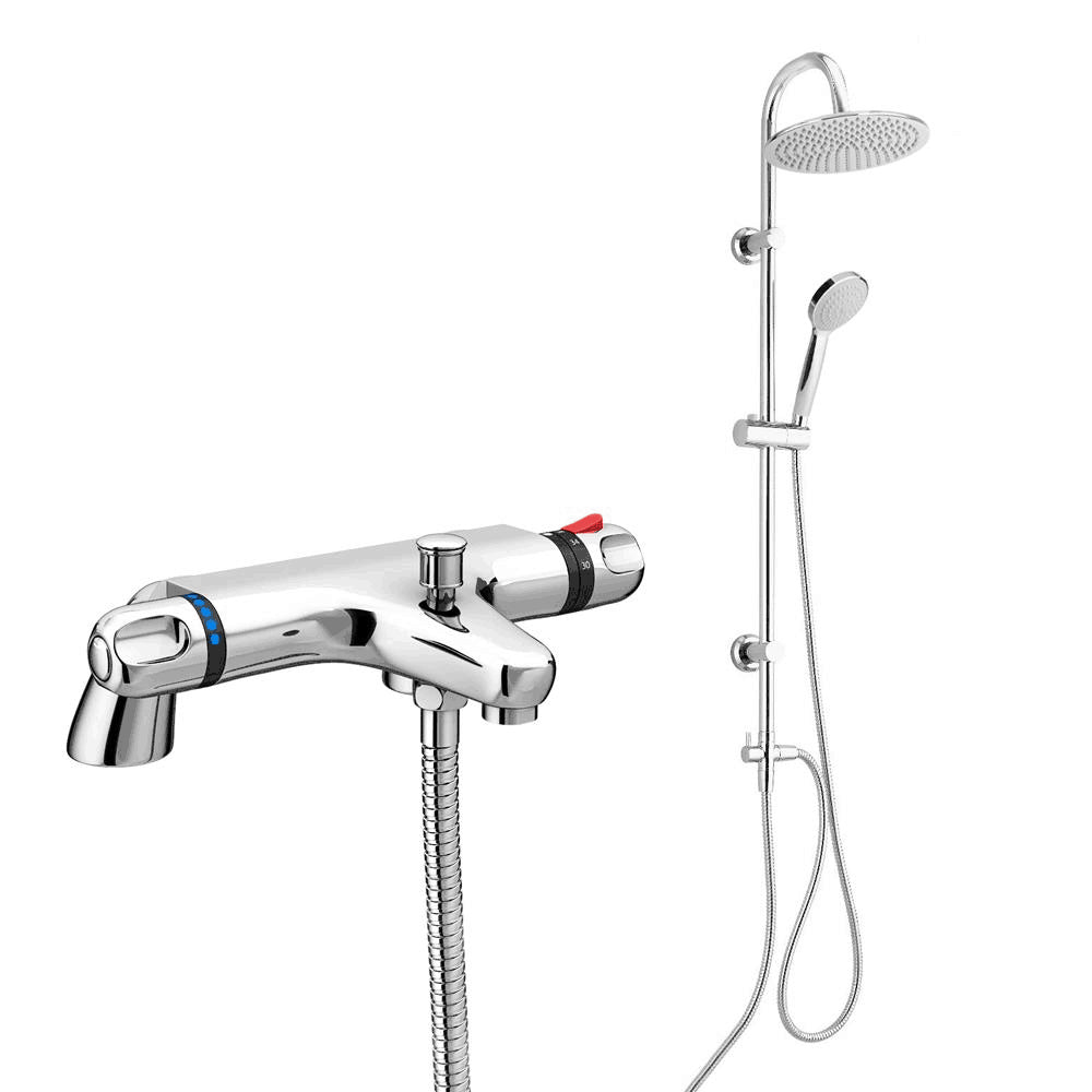 Thermostatic Bath Shower Mixer Tap With Round 3 Way Shower Kit-0