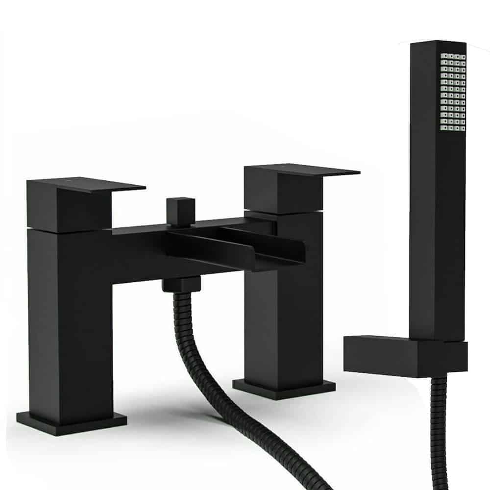 Waterfall Bath Shower Mixer Tap & Shower Slider Rail Kit Matte Black-13147