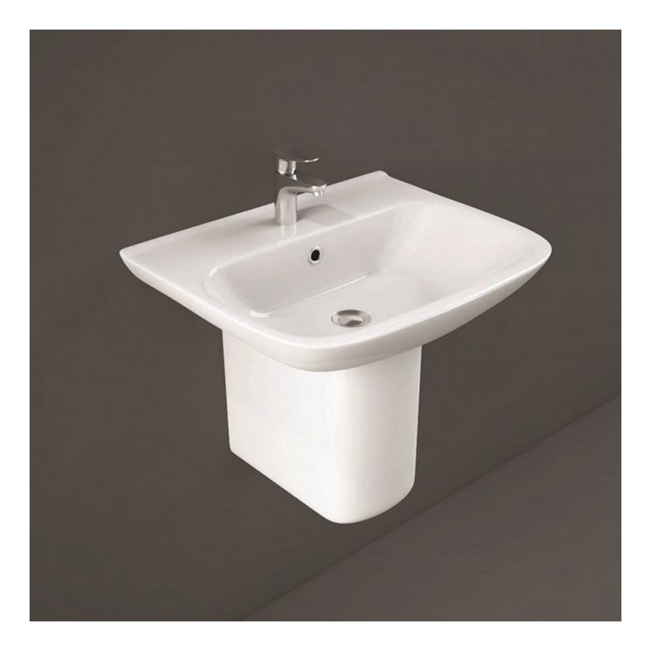 RAK Origin 62 Basin With Semi Pedestal - 650mm Wide - 1 TH - Alpine White