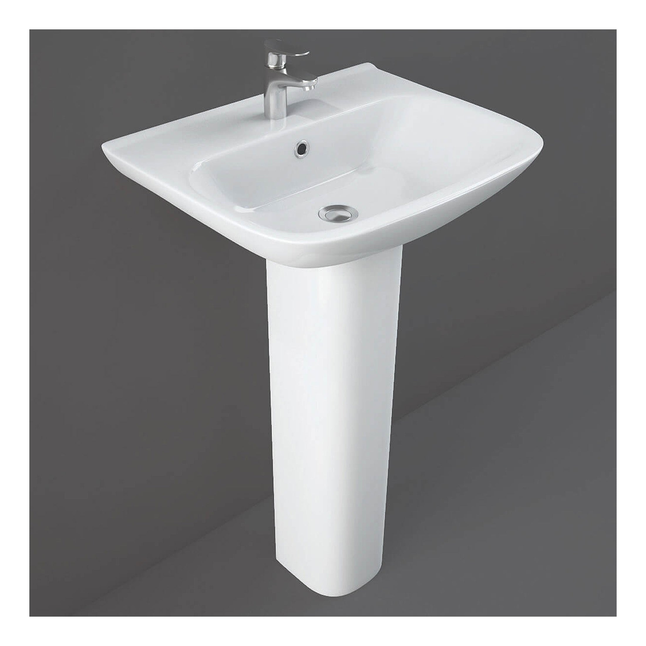 RAK Origin 62 Basin With Full Pedestal - 520mm Wide - 1 TH - Alpine White
